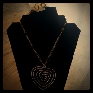 Long necklace big heart and with heart earrings